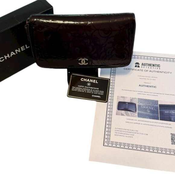 Chanel Camellia Embossed Patent Leather Zip Wallet – Brown - Picture 2 of 11